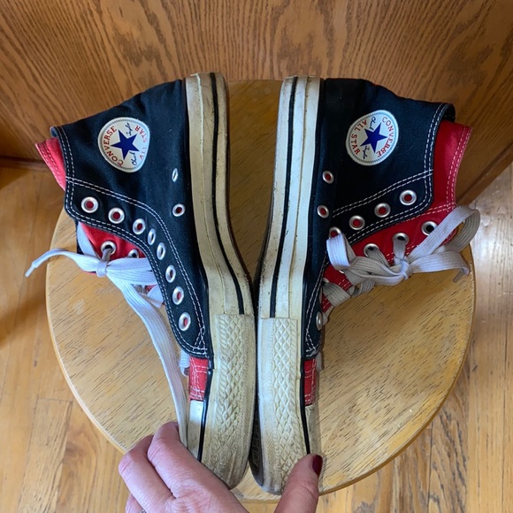 Men's Black and Red High-Top Canvas Sneakers - Picture 2 of 6